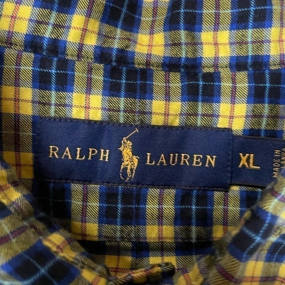 Ralph Lauren Polo Mens Formal Shirt Yellow Blue Plaid Size XL - Picture 3 of 4
